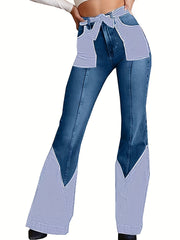 High Waist Flared Denim Jeans with Slash Pockets