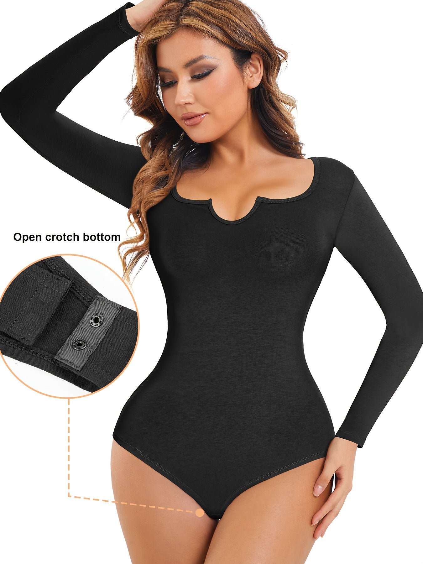 Seamless Solid Shaping Bodysuit Long Sleeve Tummy Control Slimming Body Shaper