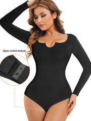 Seamless Solid Shaping Bodysuit Long Sleeve Tummy Control Slimming Body Shaper