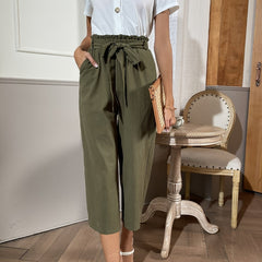 Casual Two Piece Set Button Front T-Shirt & Tie Front Crop Pants Outfits
