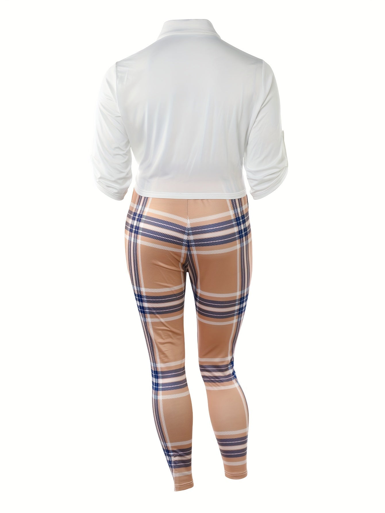 Colorblock Plaid Shirt & Leggings Set