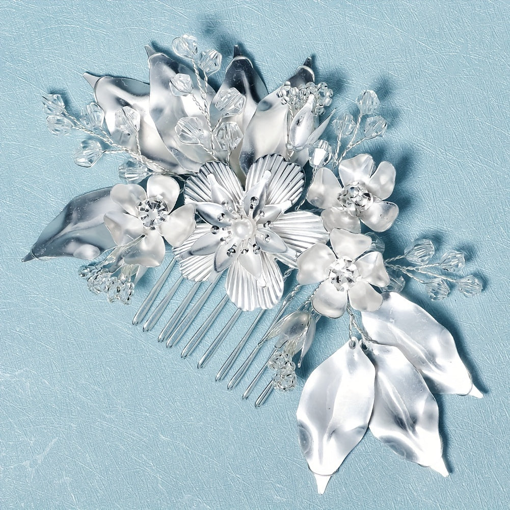 Flower Charm Hair Comb Rhinestone & Pearl Bridal Hair Pin