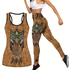 Feather Print Tank Top & Leggings Set