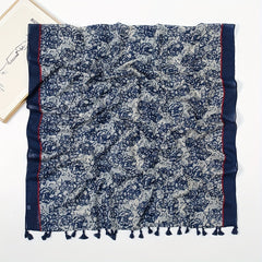 Vintage Flower Print Tassel Scarf Boho Shawl