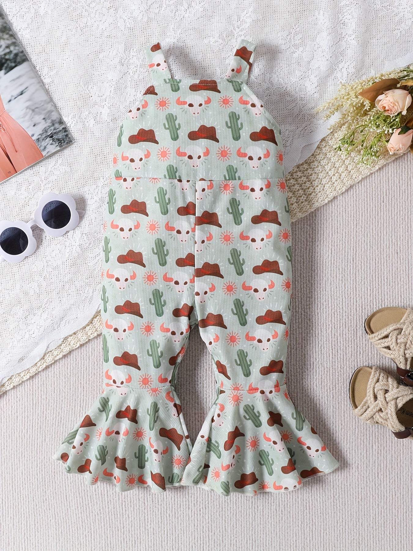 Baby Girls Sleeveless Jumpsuit Western Cowboy Print