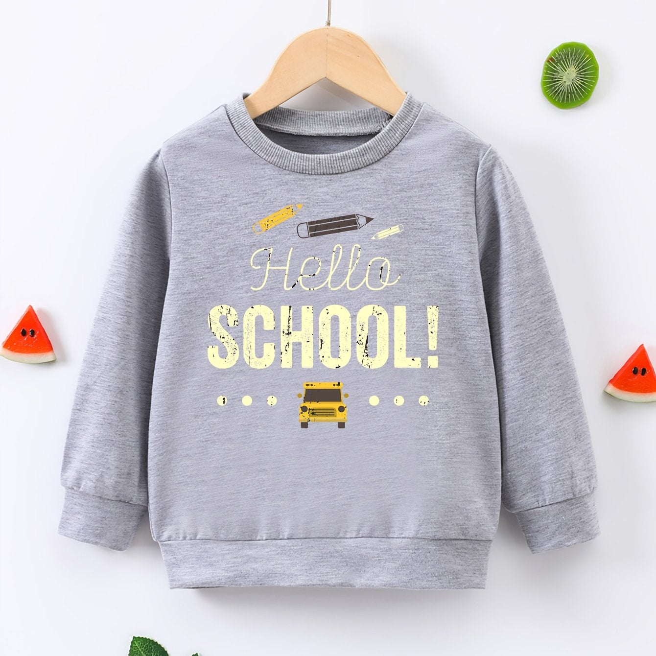 HELLO SCHOOL Letter Print Boys Casual Pullover Sweatshirt Long Sleeve Tops