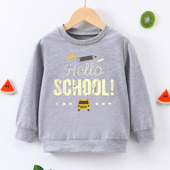 HELLO SCHOOL Letter Print Boys Casual Pullover Sweatshirt Long Sleeve Tops