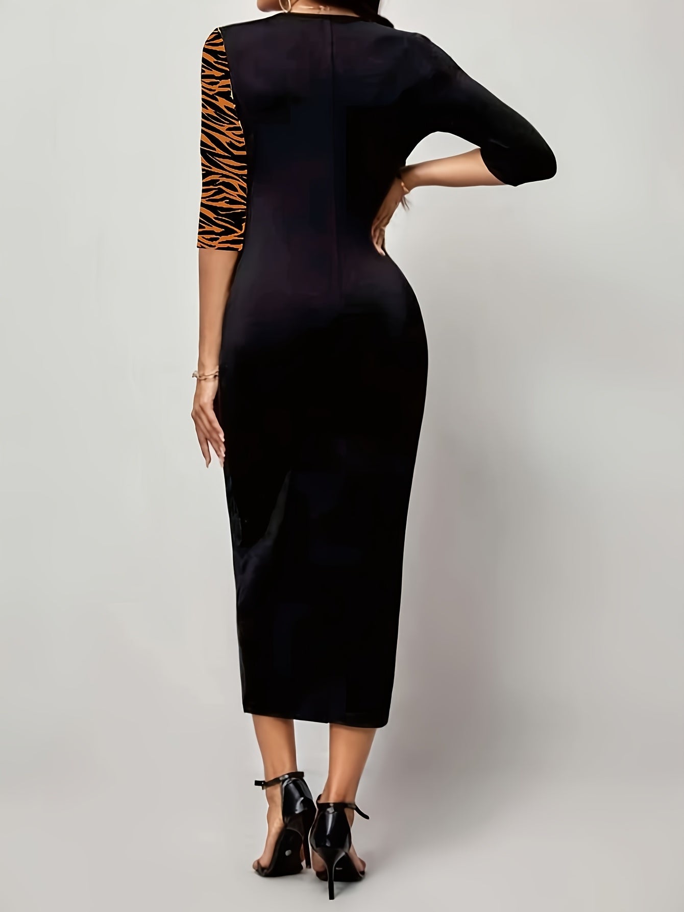 Graphic Print Splicing Dress Sexy Bodycon Crew Neck Keyhole Dress