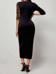 Graphic Print Splicing Dress Sexy Bodycon Crew Neck Keyhole Dress