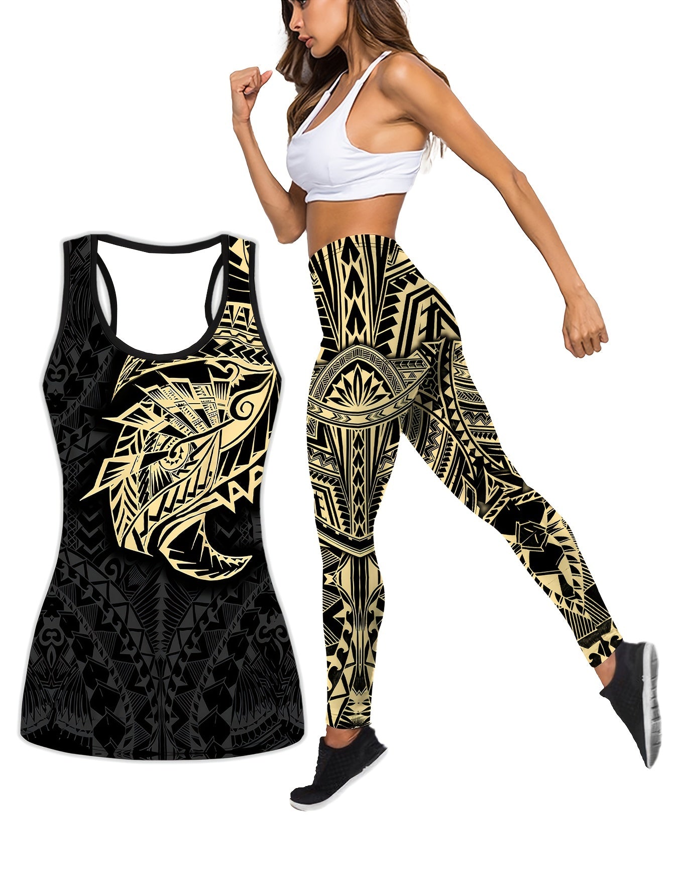 Graphic Print Tank Top & Leggings Set for Women