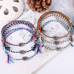 Colorful Braided Bracelet Metal Buddha Head Decor Wristband