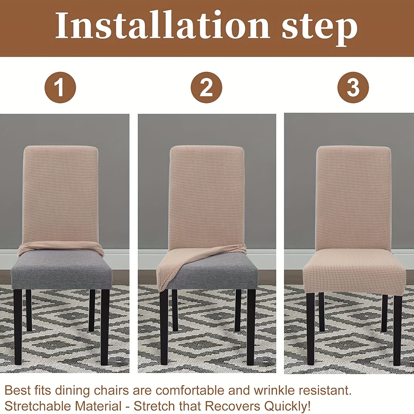 Stretch Chair Cover with Elastic Band Solid Jacquard Grid Pattern