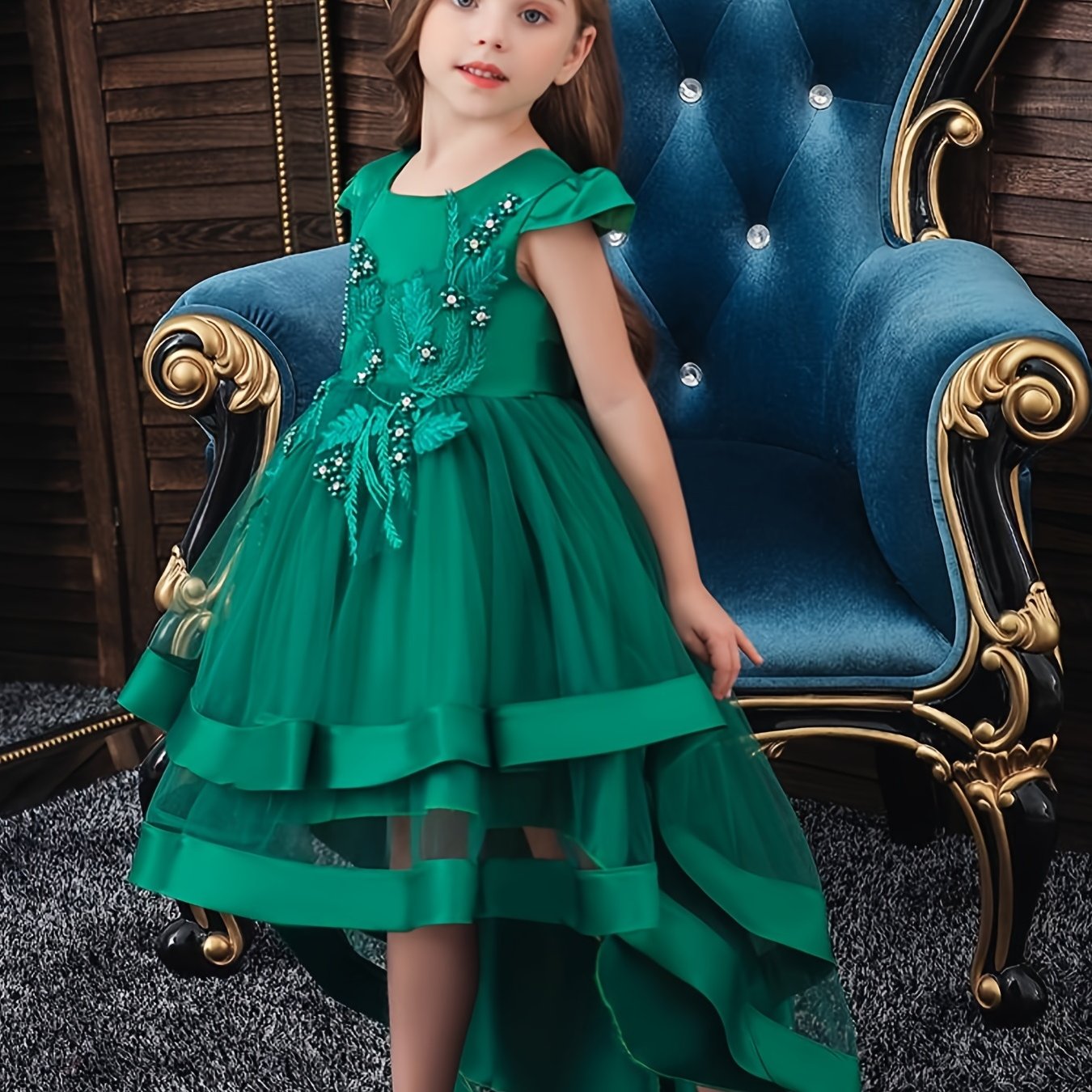 Sleeveless Princess Dress Ruffles Beads Flowers Embroidery Tulle Tutu