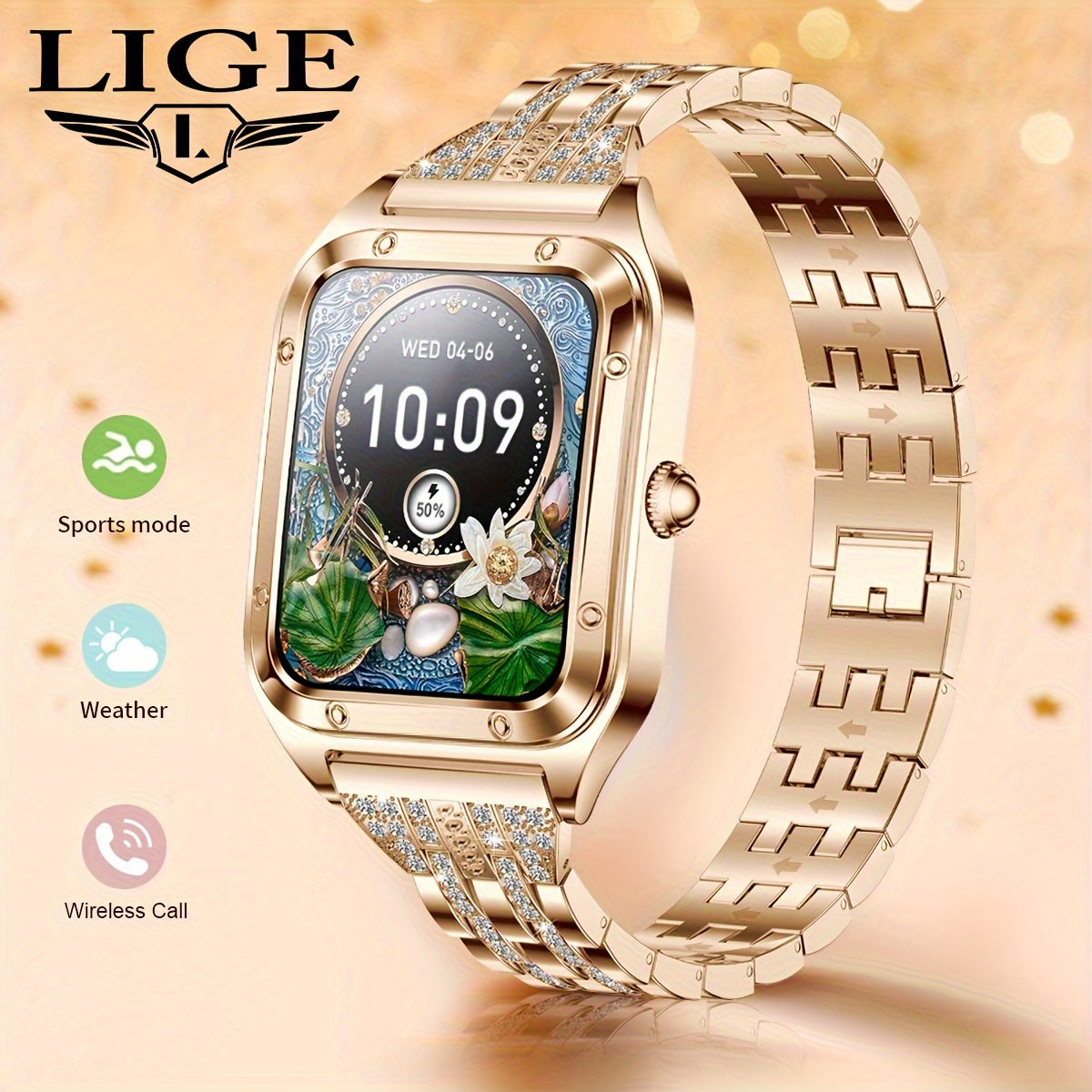 LIGE Crystal Smartwatch for Women - Large Screen, Call Answer, Message Notify