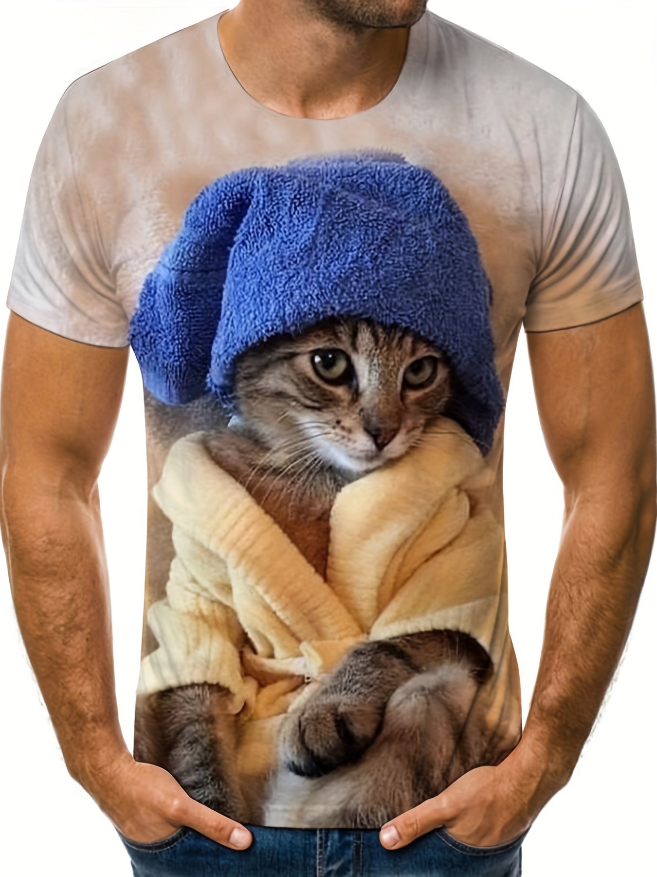 Men's Cat Graphic T-Shirt Active Stretch Breathable Tee