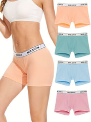 4pcs Letter Print Boyshort Panties Soft & Comfortable Stretch Panties