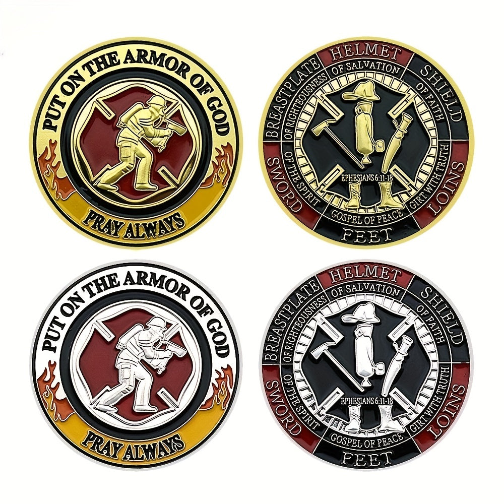 God's Armor Challenge Coin Fireman Pray In God We Trust
