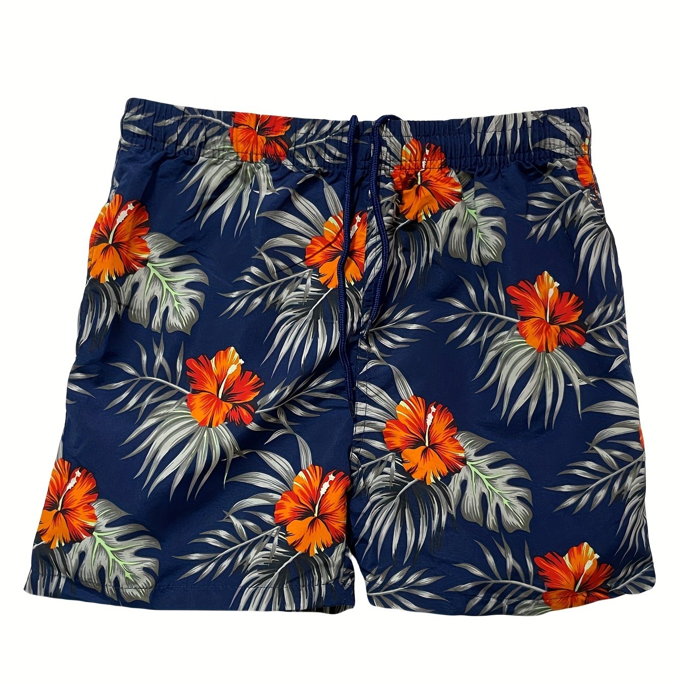 Quick Dry Drawstring Men's Swim Trunks Plants Print Board Shorts Swimwear
