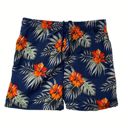 Quick Dry Drawstring Men's Swim Trunks Plants Print Board Shorts Swimwear