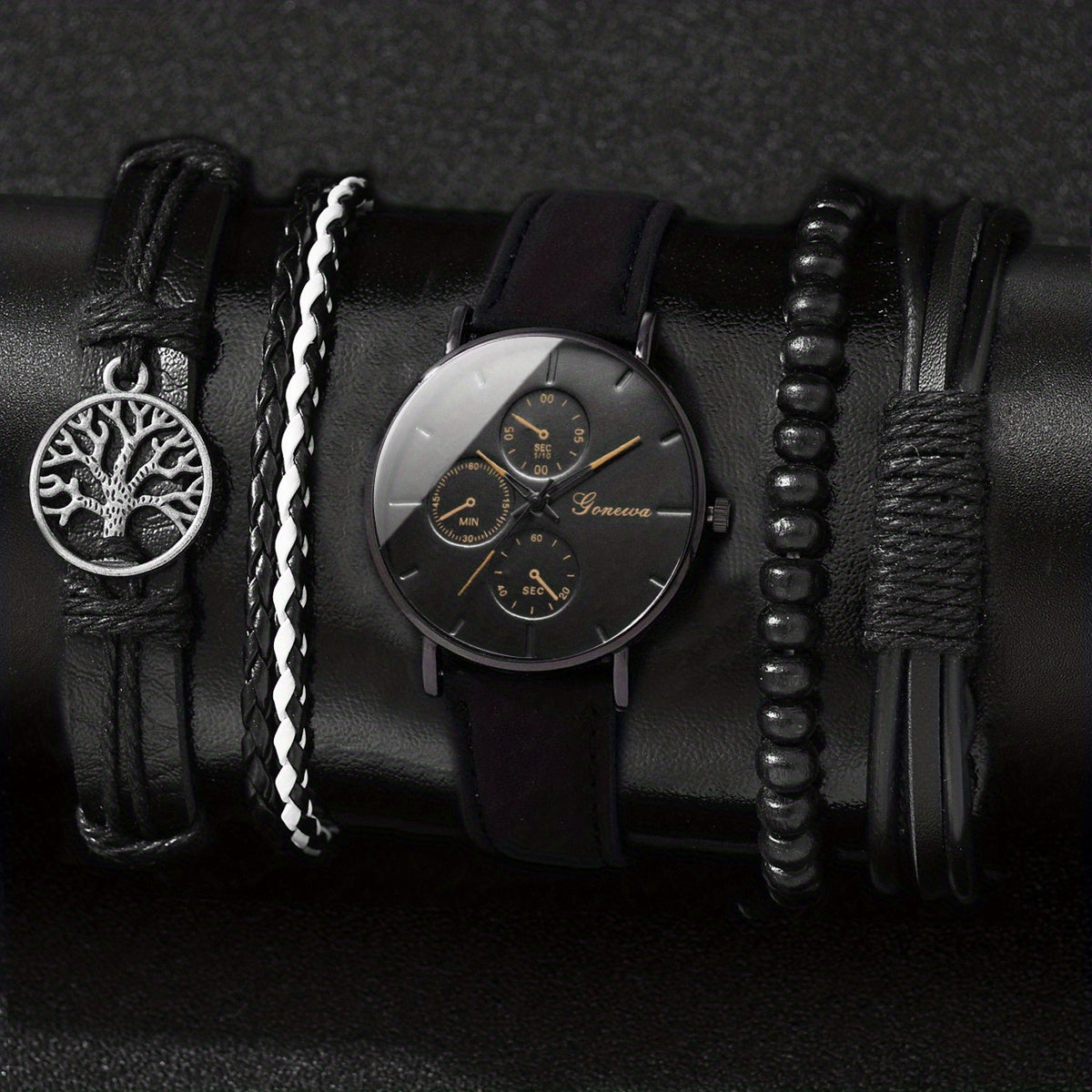 Men's Scale Dial Watch & 4 Bracelets Set - Children's Gift