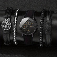 Men's Scale Dial Watch & 4 Bracelets Set - Children's Gift