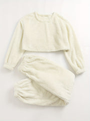 Cozy Fuzzy Pajama Set Long Sleeve Crew Neck Top & Pants