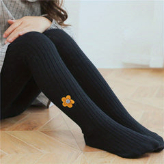 Girls Cartoon Flower Ribbed Pantyhose Soft Comfortable Socks Leggings