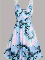 Tie Dye Surplice Neck Pleated Party Dress