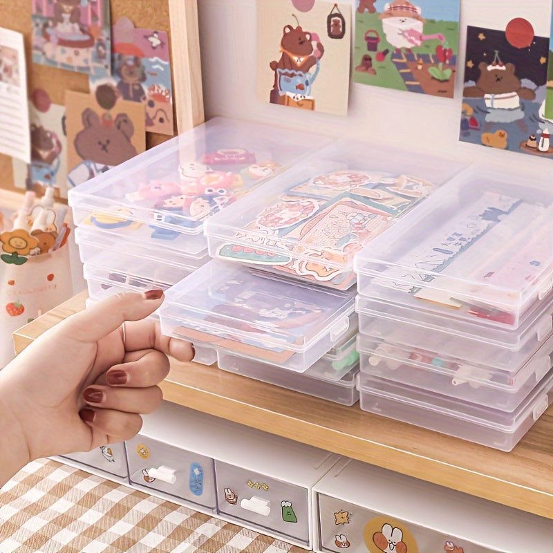 2pcs Transparent Stationery Storage Box Rectangular Pencil Case with Lid