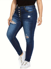 Plus Solid Ripped High Rise Skinny Jeans