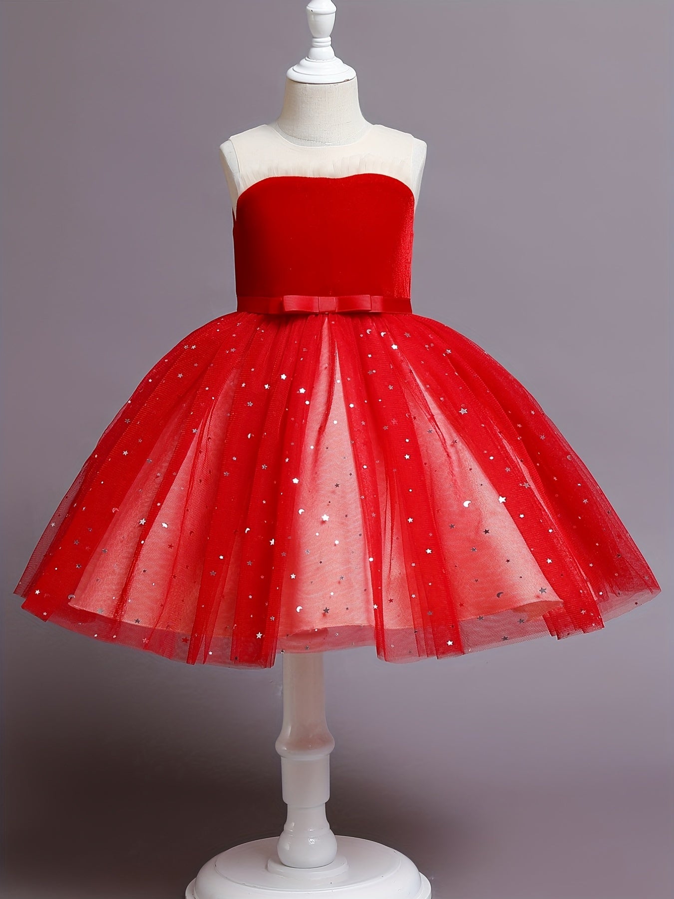 Girls Sequin Mesh Sleeveless Princess Dress For Kids Children