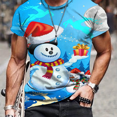 Christmas Snowman Print Men's Graphic T-shirt Casual Comfy Tees