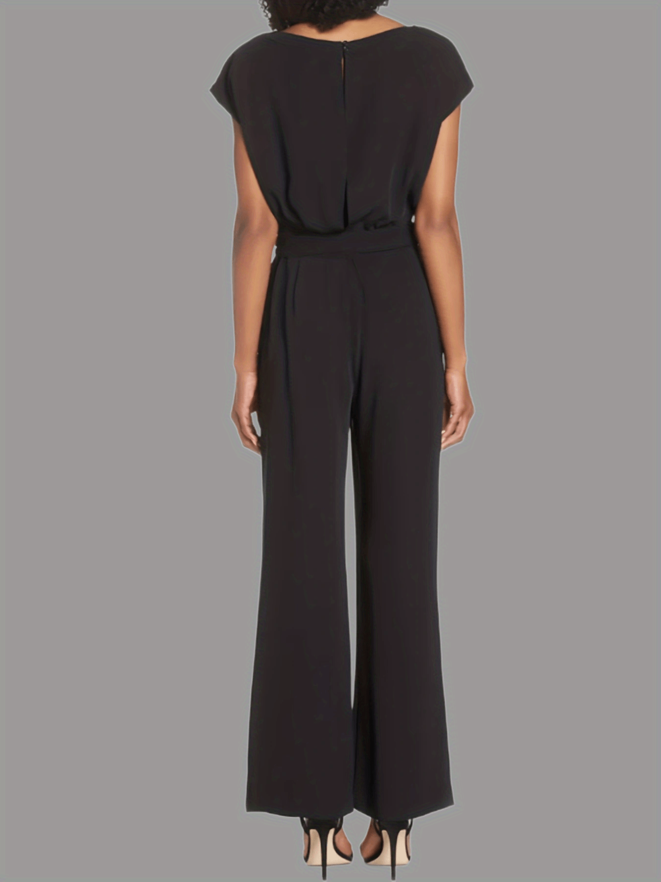 Solid Round Neck Short Sleeve Loose Jumpsuit Casual Long Length