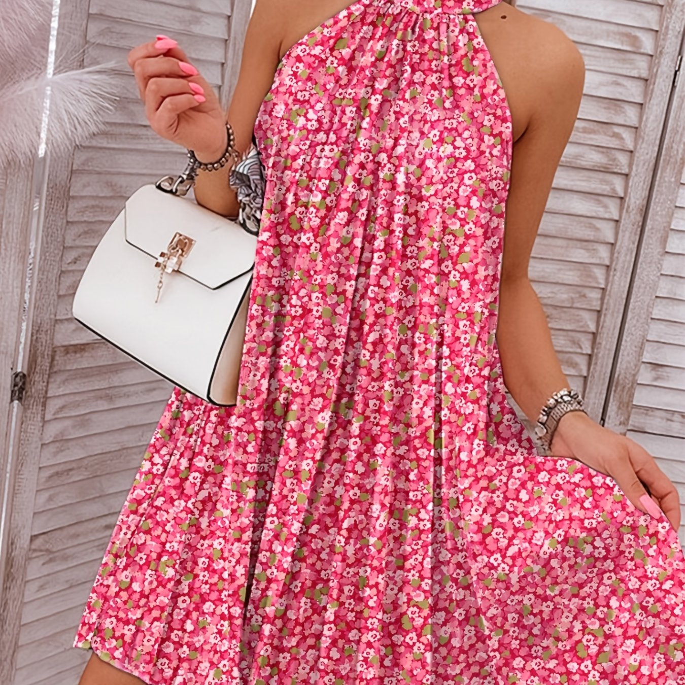 Floral Print Halter Neck Dress Sexy Halter Dress