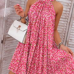 Floral Print Halter Neck Dress Sexy Halter Dress