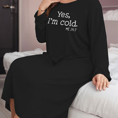 Women's Plus Size Slogan Print Long Sleeve Lounge Dress