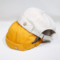 Skullcap Sailor Cap Leaf Rivet Embroidery Warm Rolled Cuff Bucket Hat