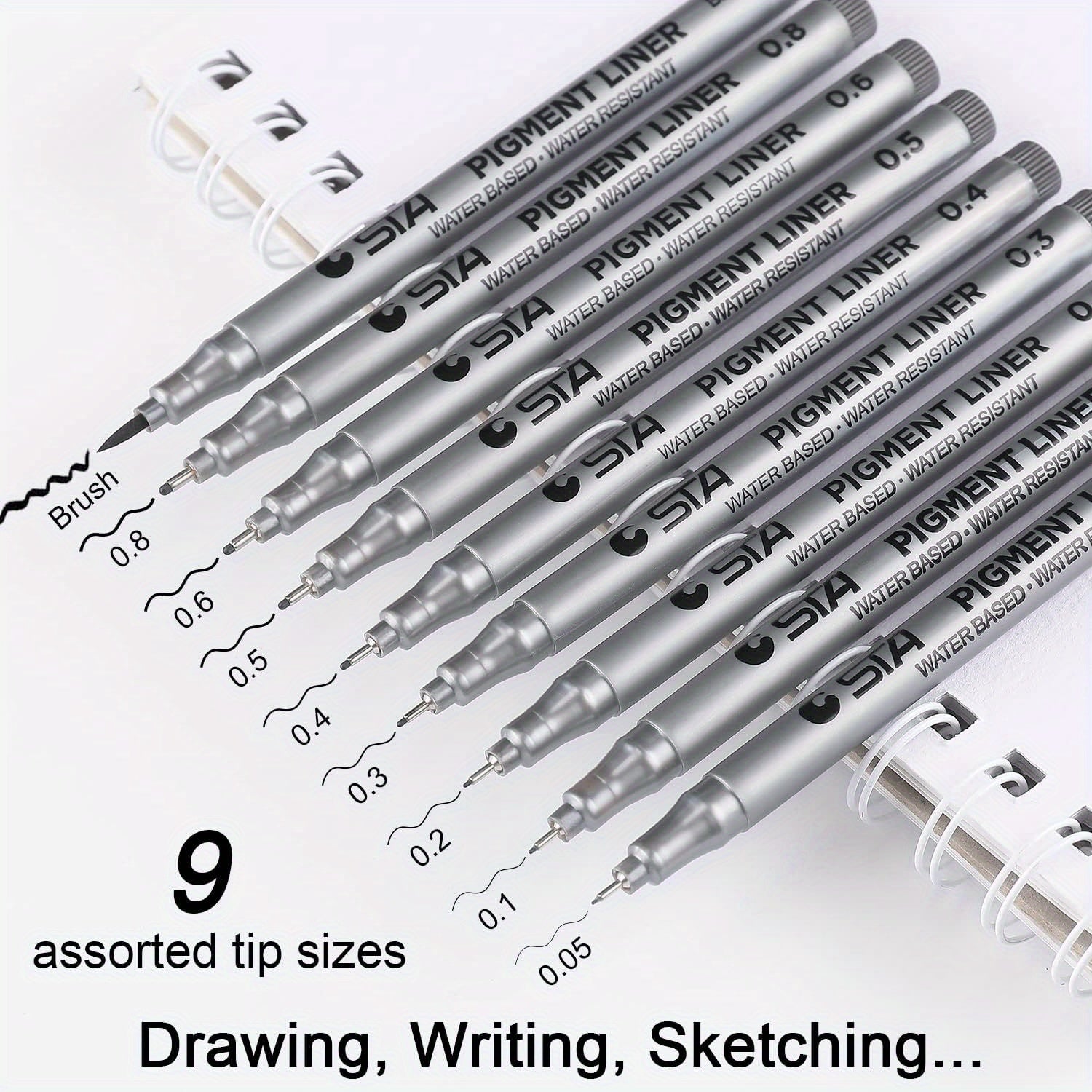 9pcs Micro Pen Fineliner Ink Pens for Sketching Manga Artist Illustration