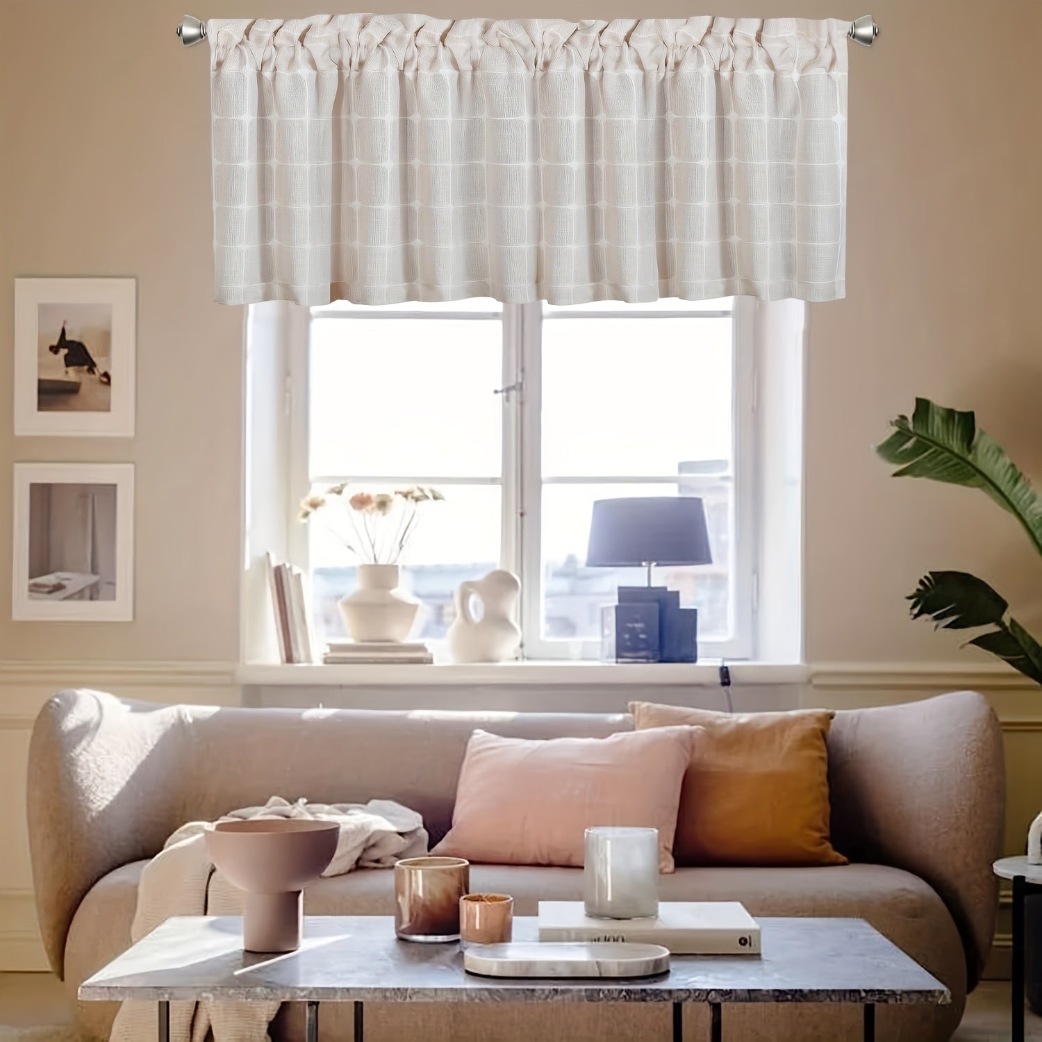 Boho Kitchen Curtains Linen Textured Modern Farmhouse Short Window Curtain