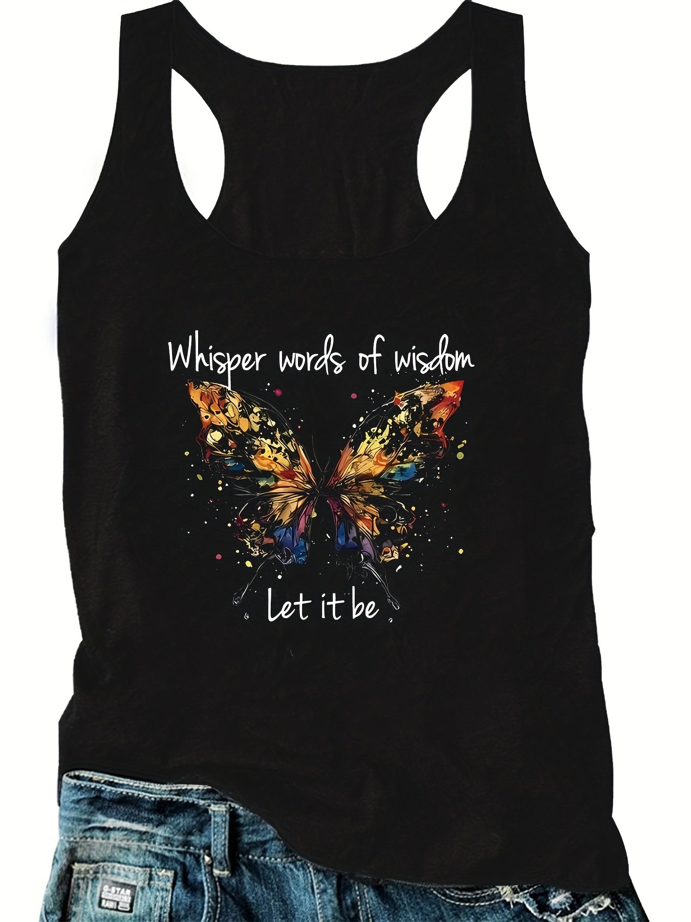 Butterfly Print Round Neck Tank Top