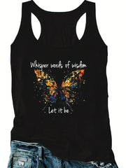 Butterfly Print Round Neck Tank Top