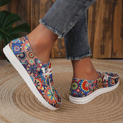 Floral Print Canvas Slip On Sneakers Low Top Casual Flat Shoes