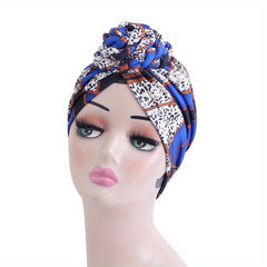 Boho Print Pleated Turban Cap Braided Twist Bonnet Head Wrap Head Scarf Beanie