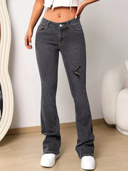 Grey Flared Legs Denim Jeans Bell Bottom High Stretch