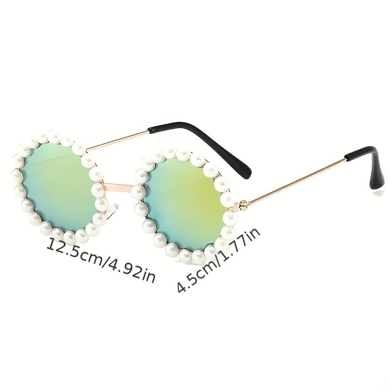 Kids Round Faux Pearl Sunglasses UV Protection