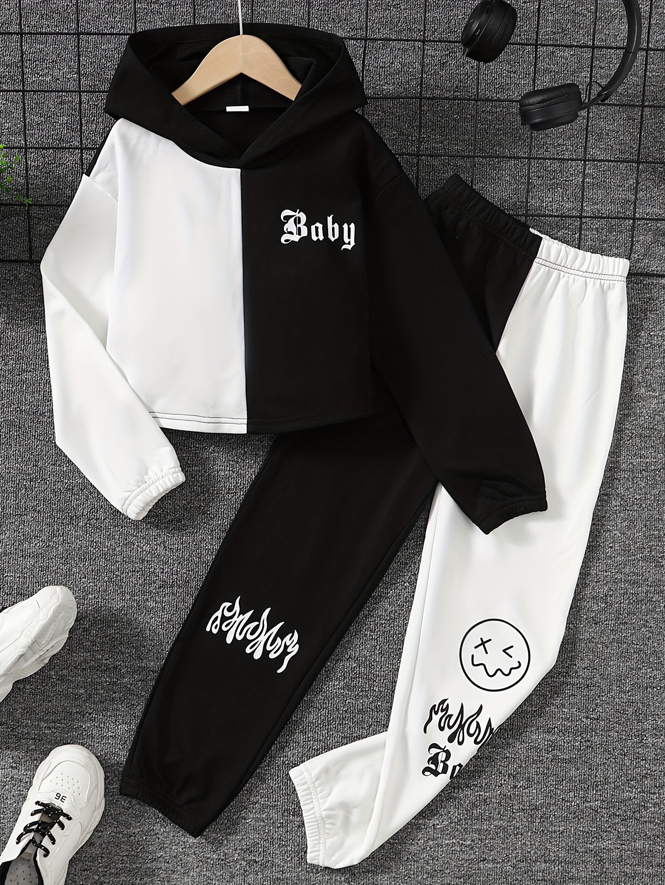 Girl's 2pcs Hoodie & Sweatpants Set BABY Print Casual Outfits