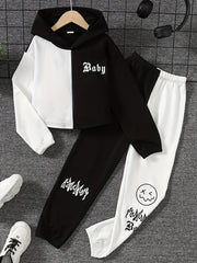 Girl's 2pcs Hoodie & Sweatpants Set BABY Print Casual Outfits