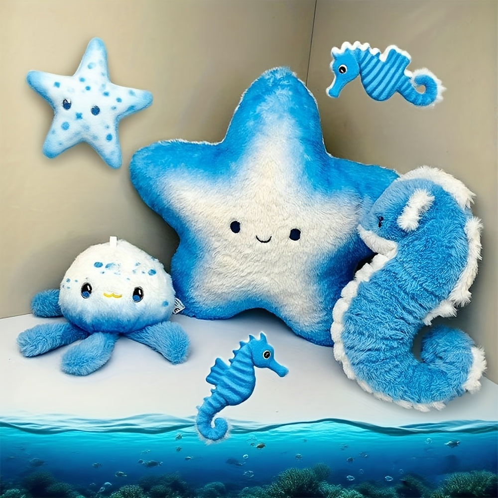 Marine Life Plush Toy Bundle - Jellyfish Seahorse Starfish Stuffed Animals