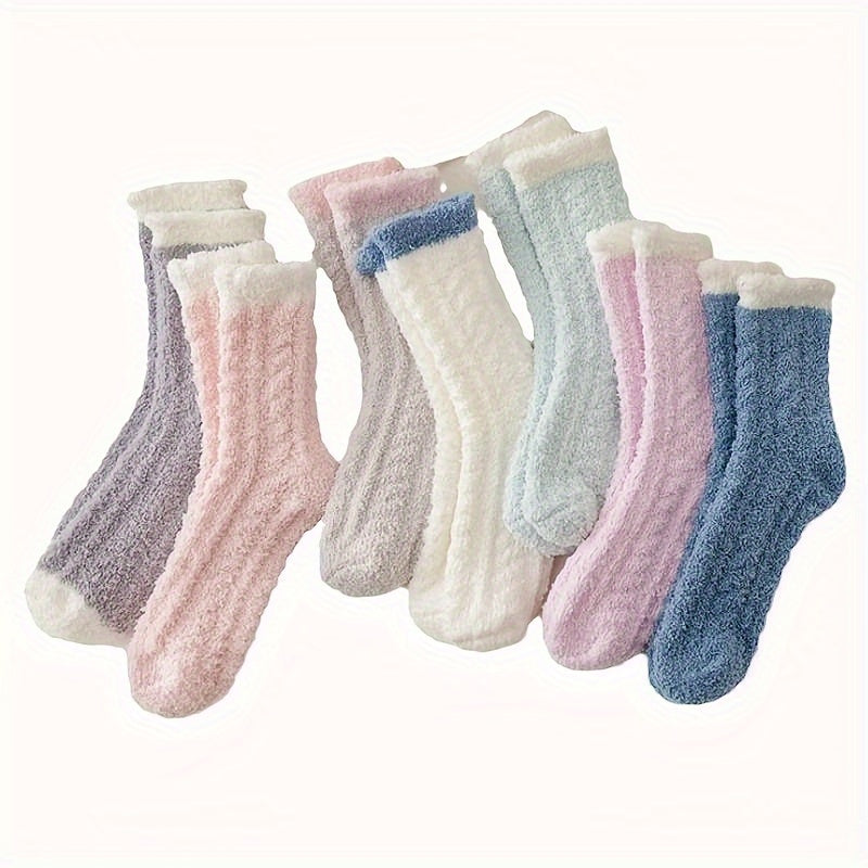 7 Pairs Teen's Solid Crew Socks Plush Breathable Unisex Casual Style