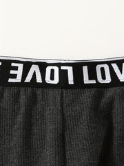 Kids Girls Lettered Taping Waistband Elastic Legging Ankle Pants
